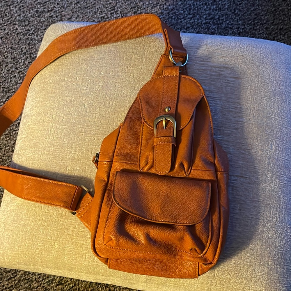 Ameri Mini Backpack Orange Cognac Brown Sling Bag Single Strap EUC